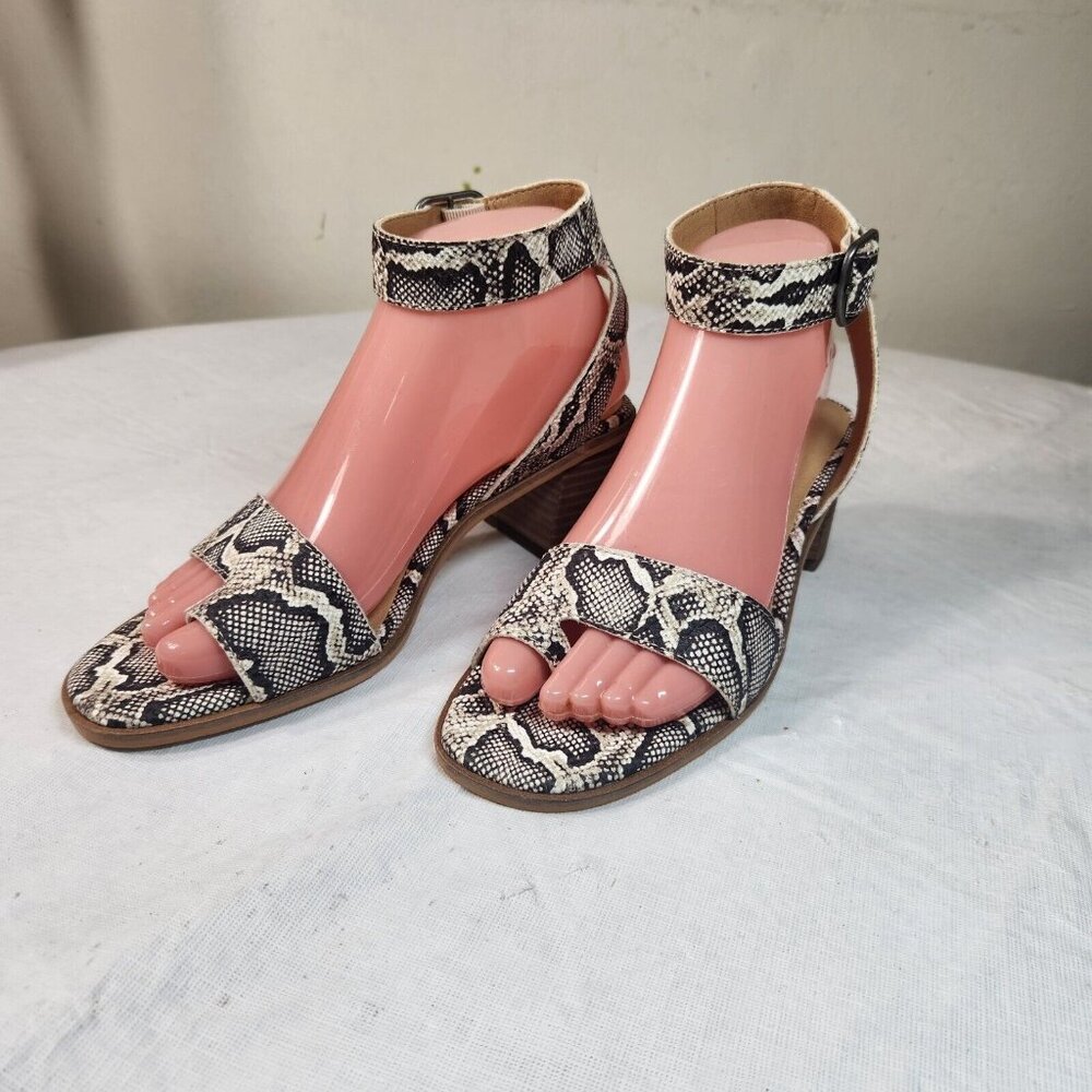 Lucky Brand Size 7.5 Women' Sandals Loklin Snake Print Ankle Strap Brown (32) - Picture 3 of 11